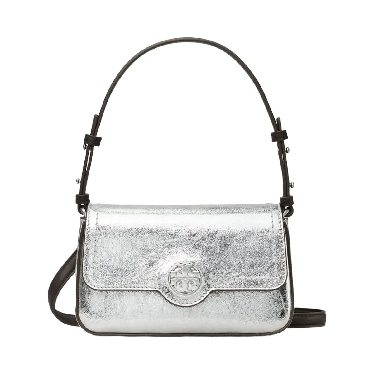 Tory Burch Mini Metallic Leather Shoulder Bag Silver