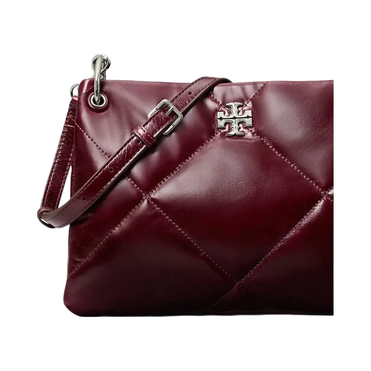 Tory Burch Small Kira Diamond Quilt Distressed Shoulder Bag Dark Carmine