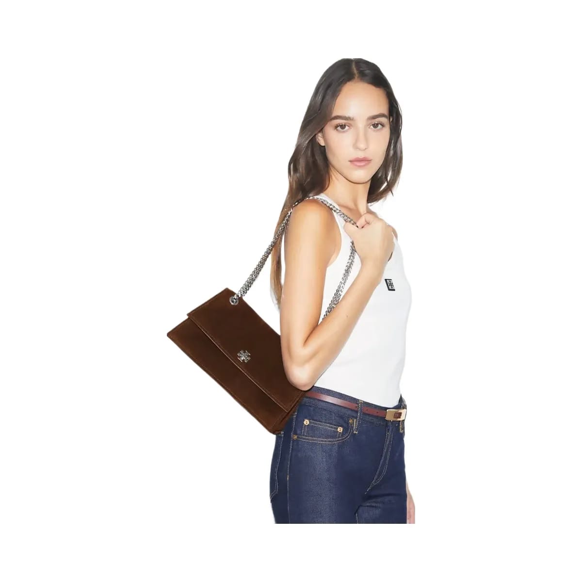 Tory Burch Kira Turnlock Suede Shoulder Bag Dark Cocoa