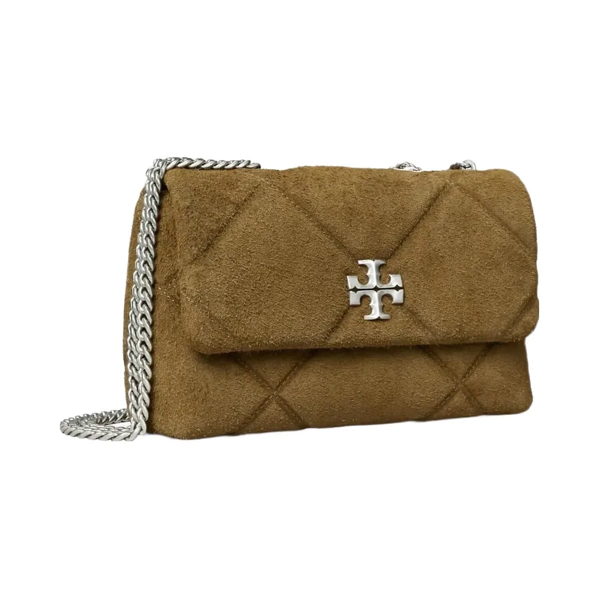 Tory Burch Kira Diamond Quilt Suede Shoulder Bag Deep Olive