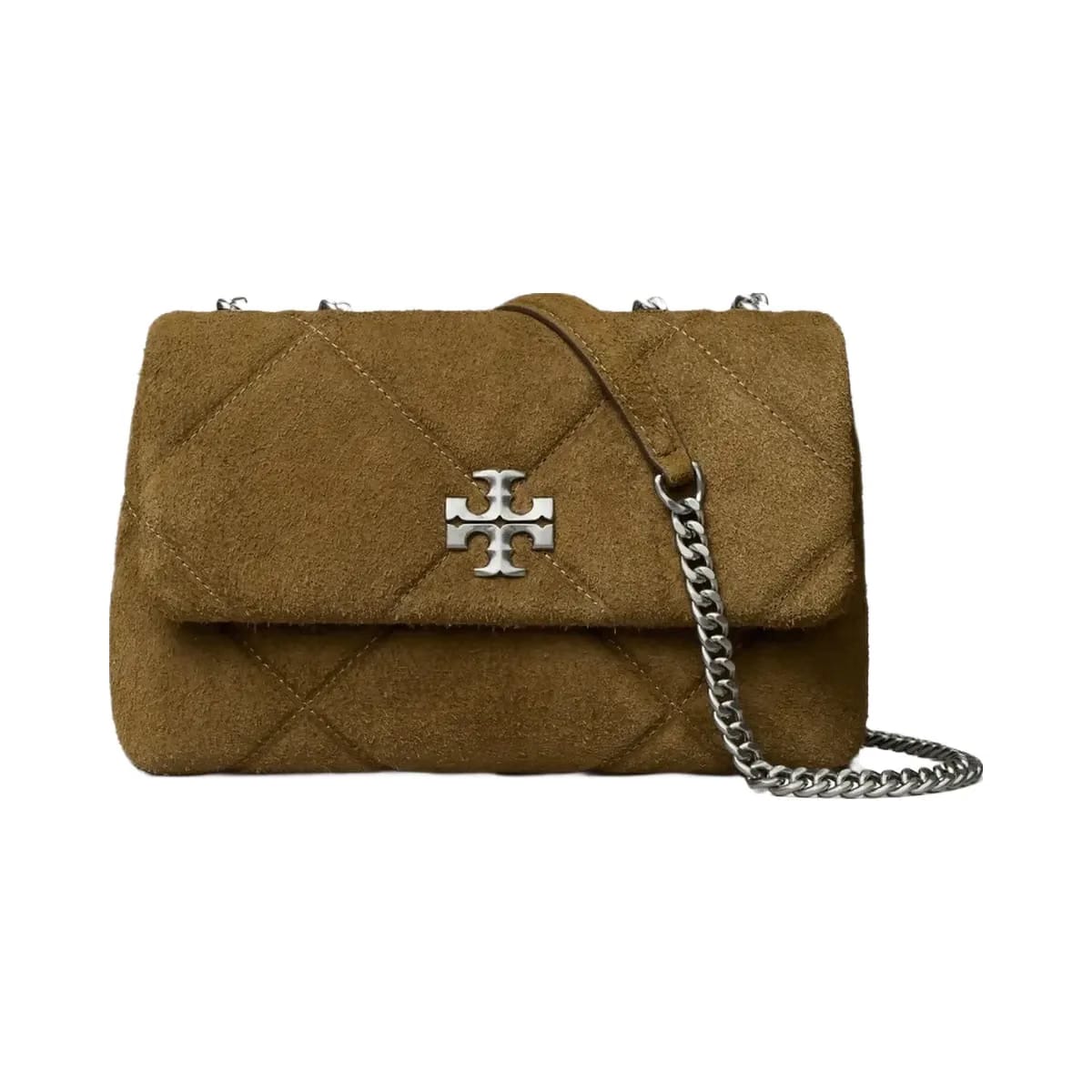 Tory Burch Kira Diamond Quilt Suede Shoulder Bag Deep Olive