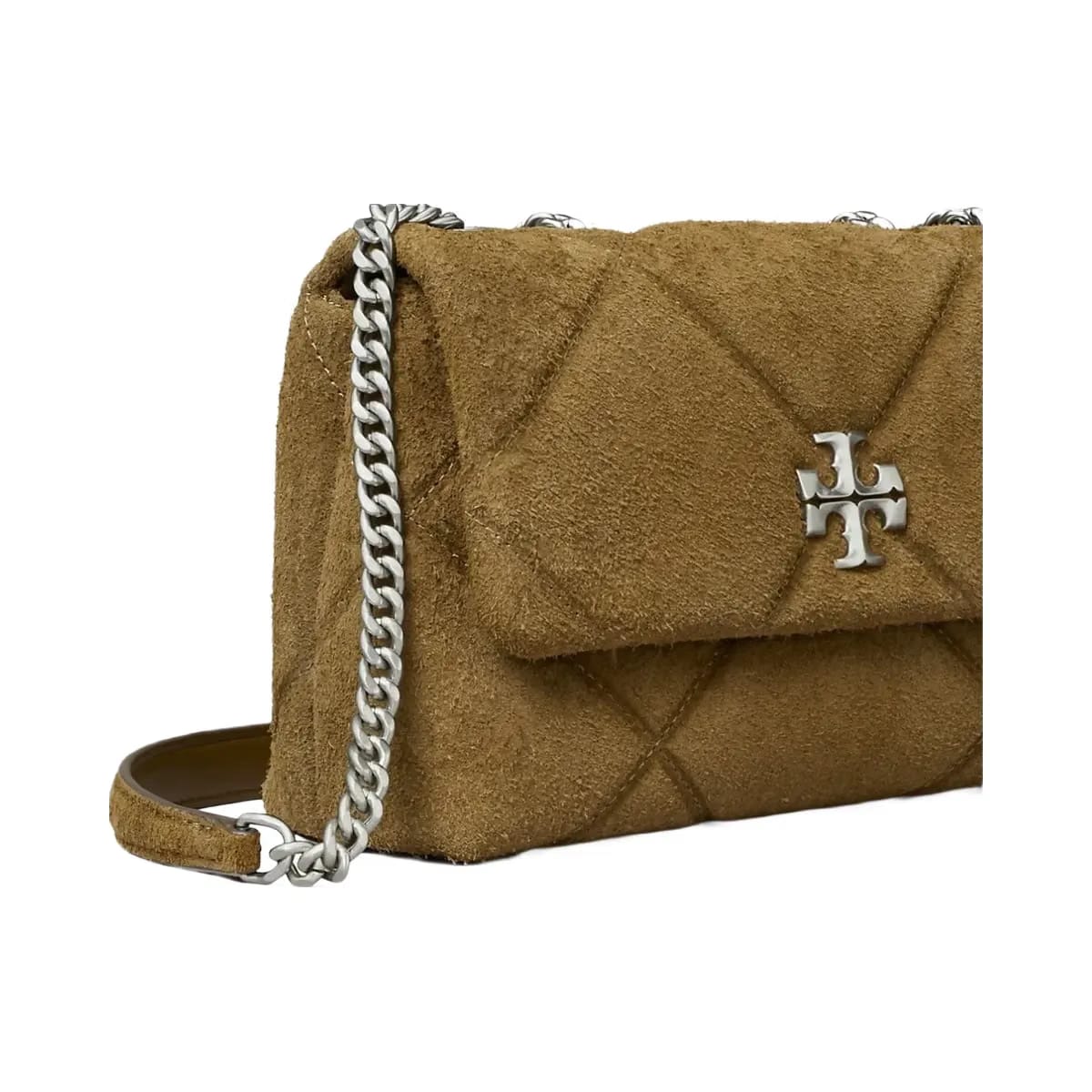Tory Burch Kira Diamond Quilt Suede Shoulder Bag Deep Olive