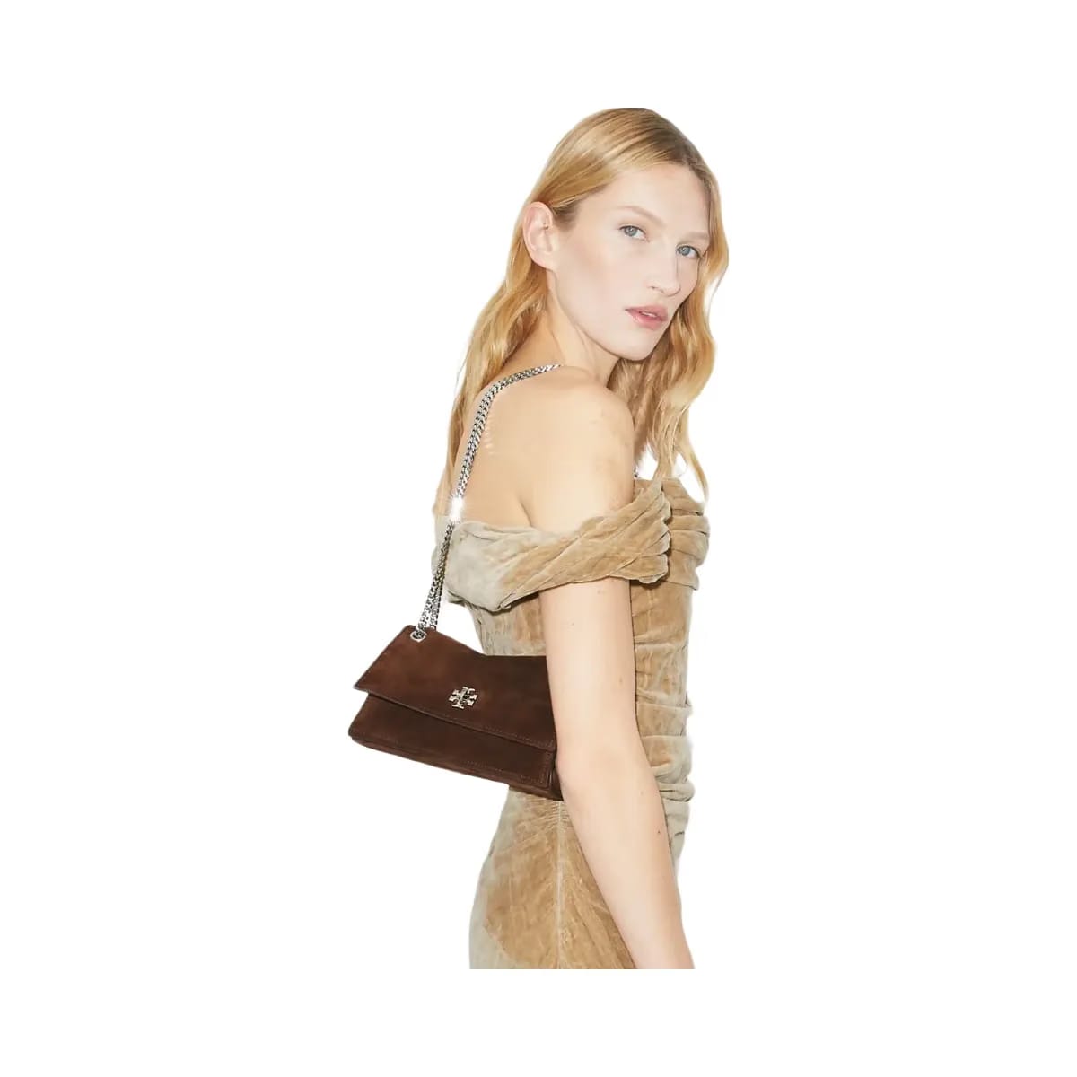 Tory Burch Mini Kira Turnlock Suede Shoulder Bag Dark Cocoa