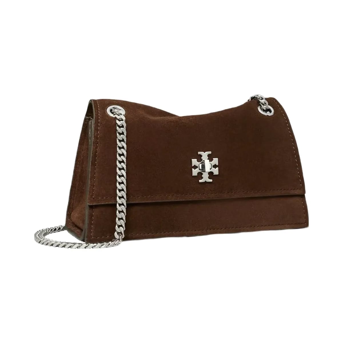 Tory Burch Mini Kira Turnlock Suede Shoulder Bag Dark Cocoa
