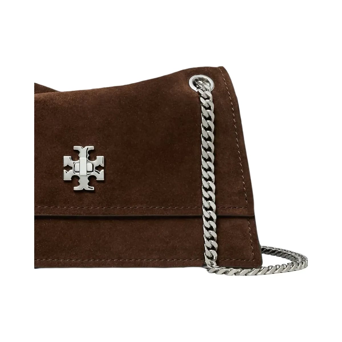 Tory Burch Mini Kira Turnlock Suede Shoulder Bag Dark Cocoa