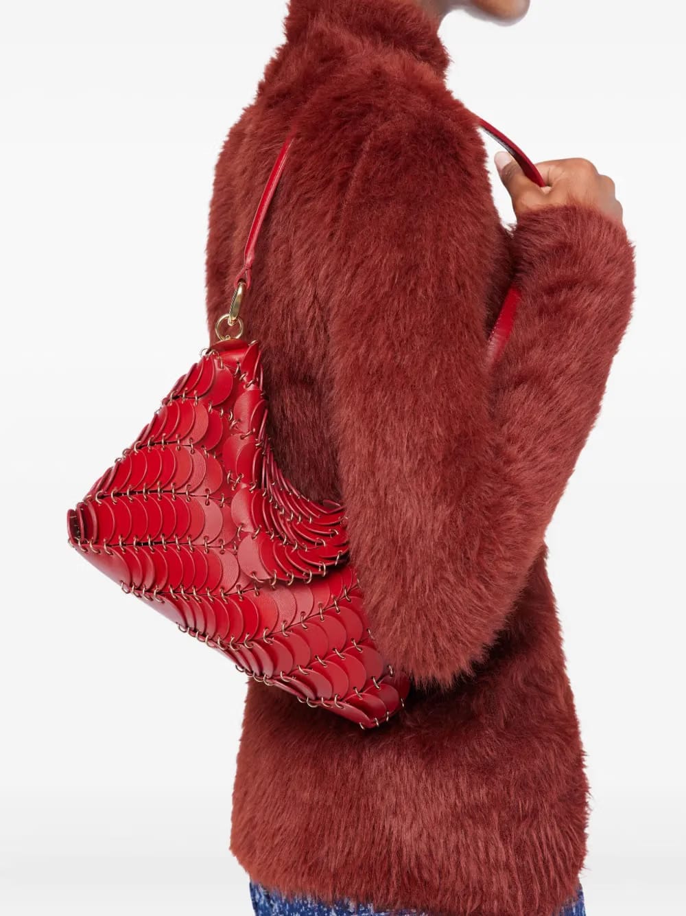 scale-pattern leather shoulder bag