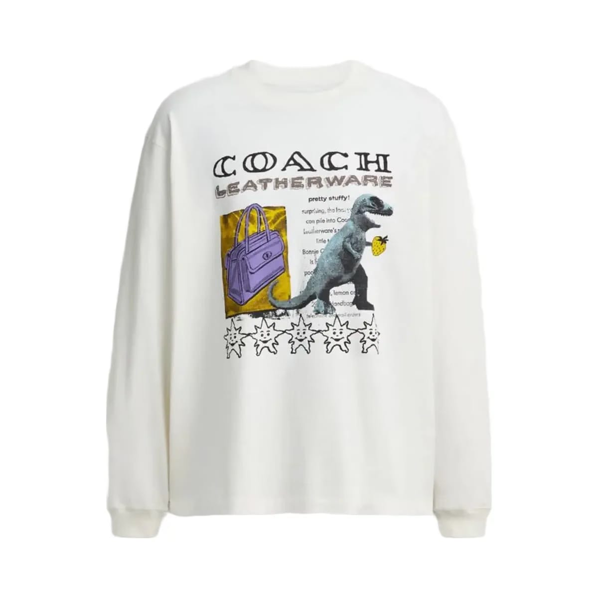 Coach Leatherware Collage Relaxed Long Sleeve T-Shirt In Organic Cotton White