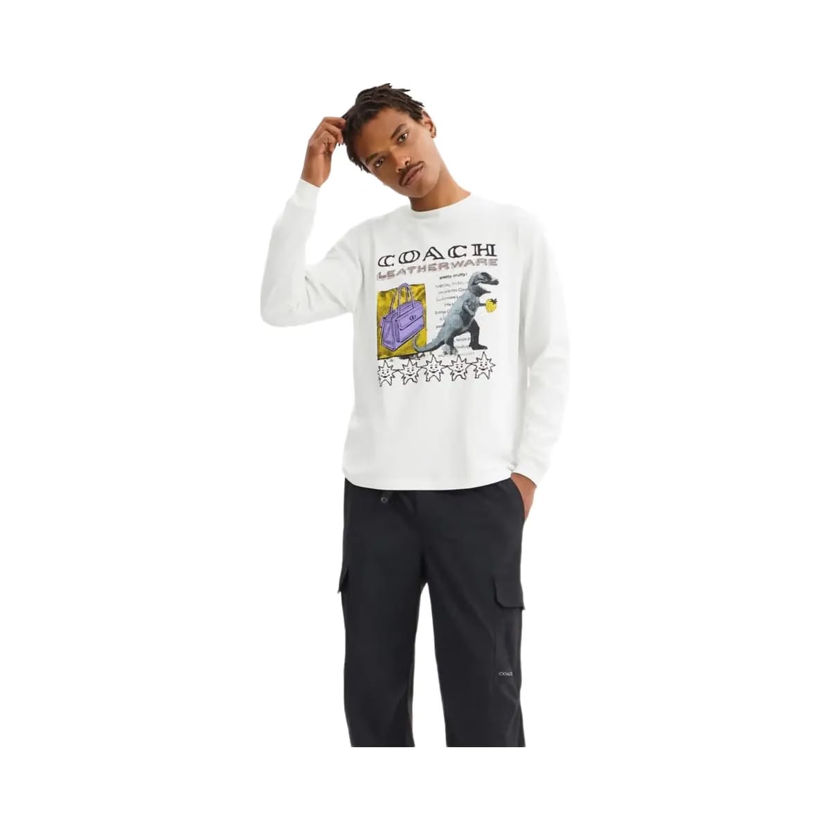 Coach Leatherware Collage Relaxed Long Sleeve T-Shirt In Organic Cotton White