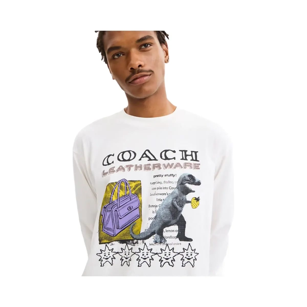 Coach Leatherware Collage Relaxed Long Sleeve T-Shirt In Organic Cotton White