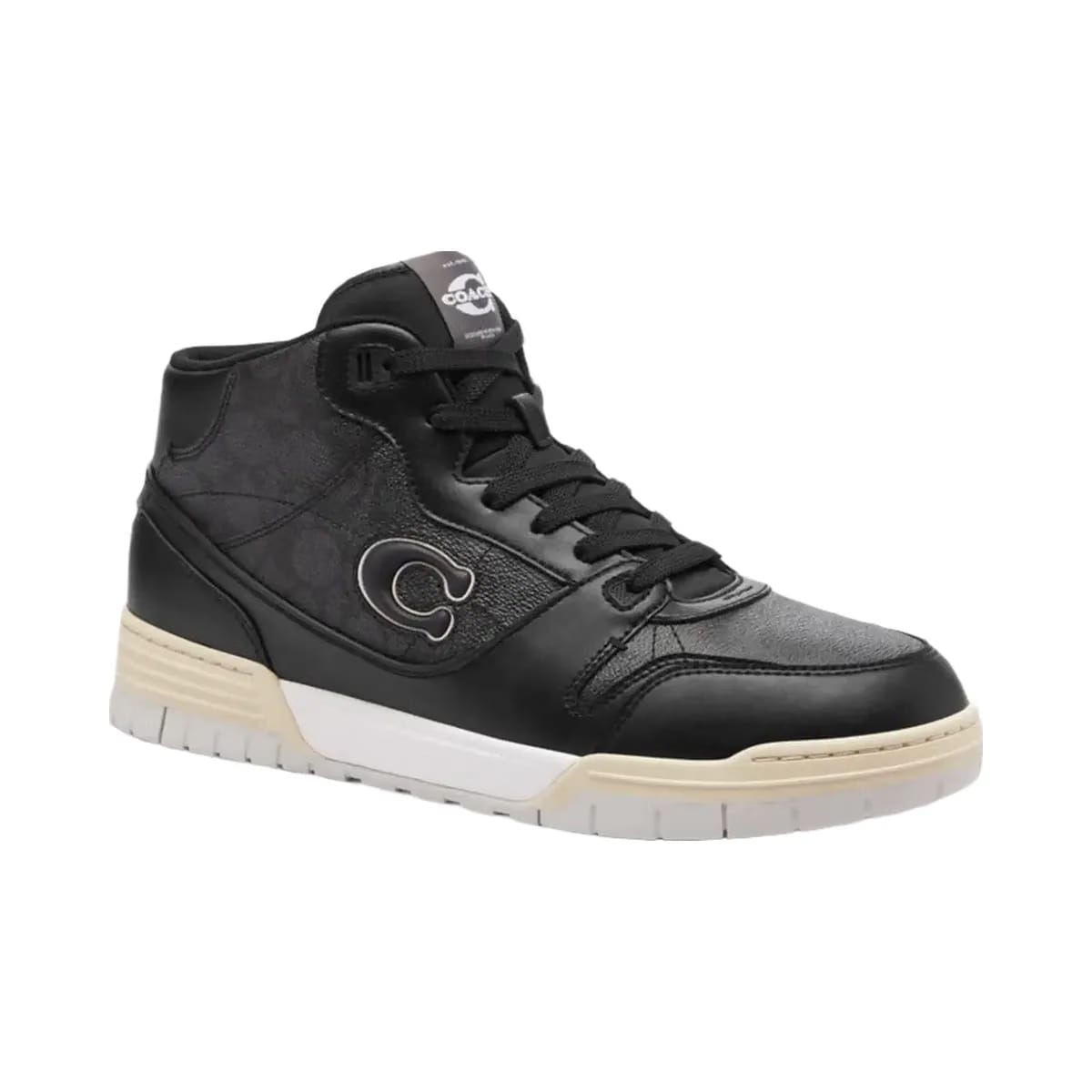 Coach Men's Soho Mid Top Sneaker In Signature Canvas Charcoal Black