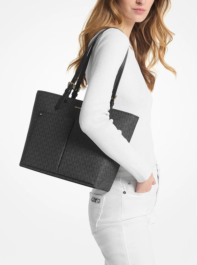 Michael Kors Jet Set Medium Logo Pocket Tote Bag Black