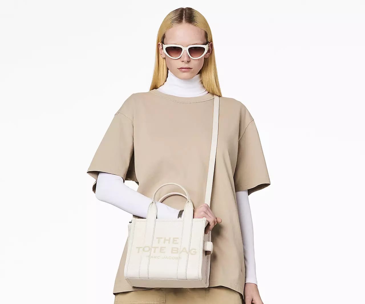 Marc Jacobs The Leather Small Tote Bag 'Cotton/Silver'
