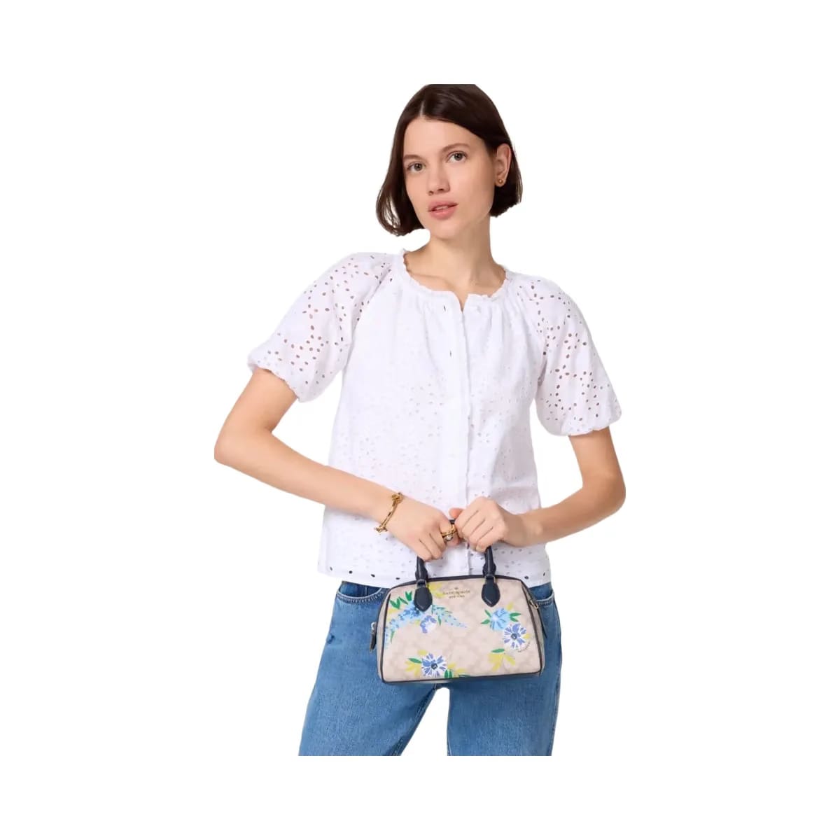 Kate Spade Flower Floral Small Dolly Duffle Blazer Blue Multi