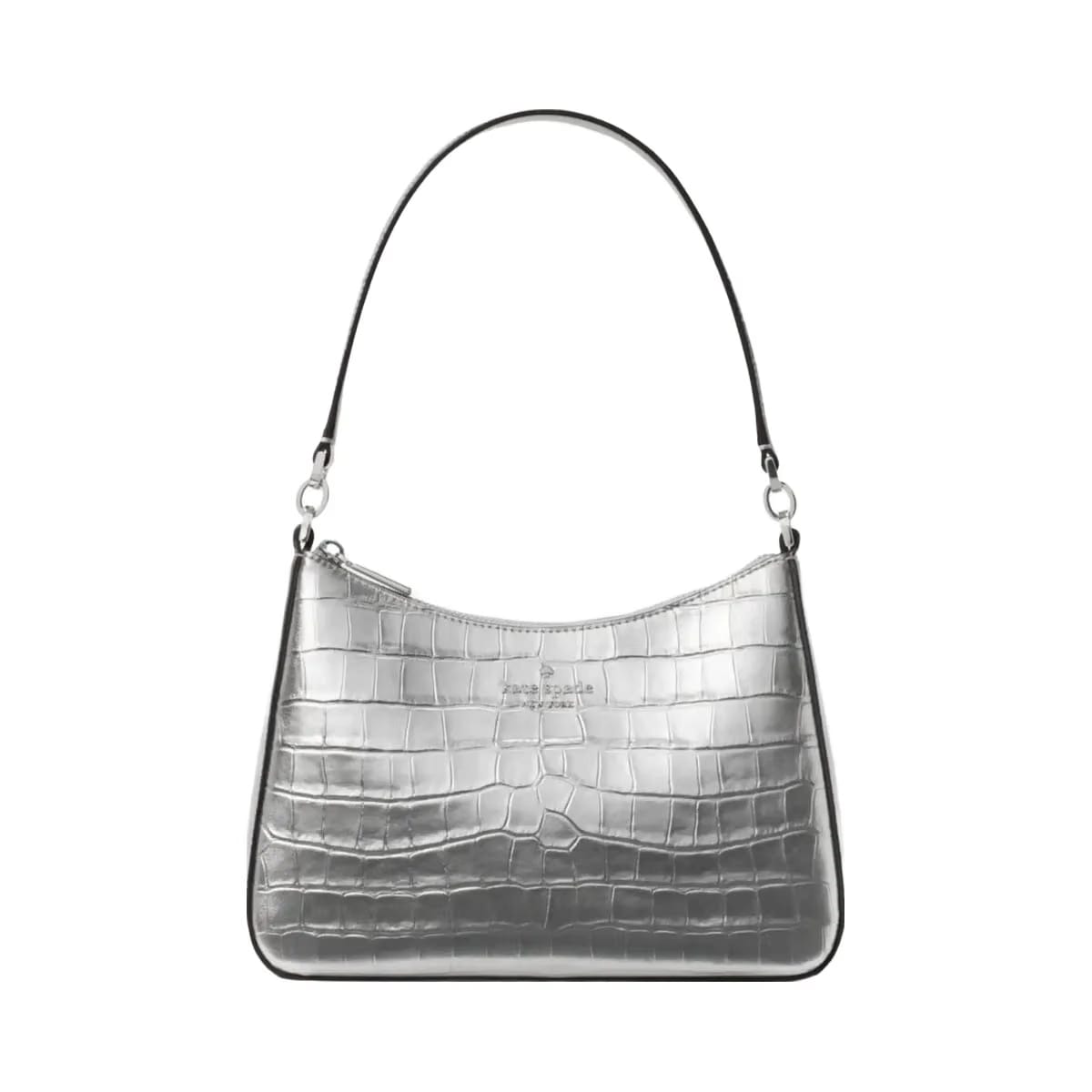 Kate Spade Margot Metallic Croc Embossed Convertible Shoulder Bag Silver