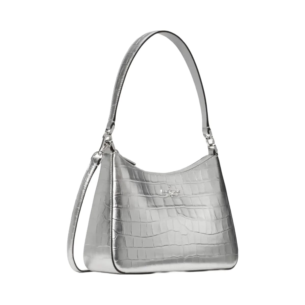 Kate Spade Margot Metallic Croc Embossed Convertible Shoulder Bag Silver