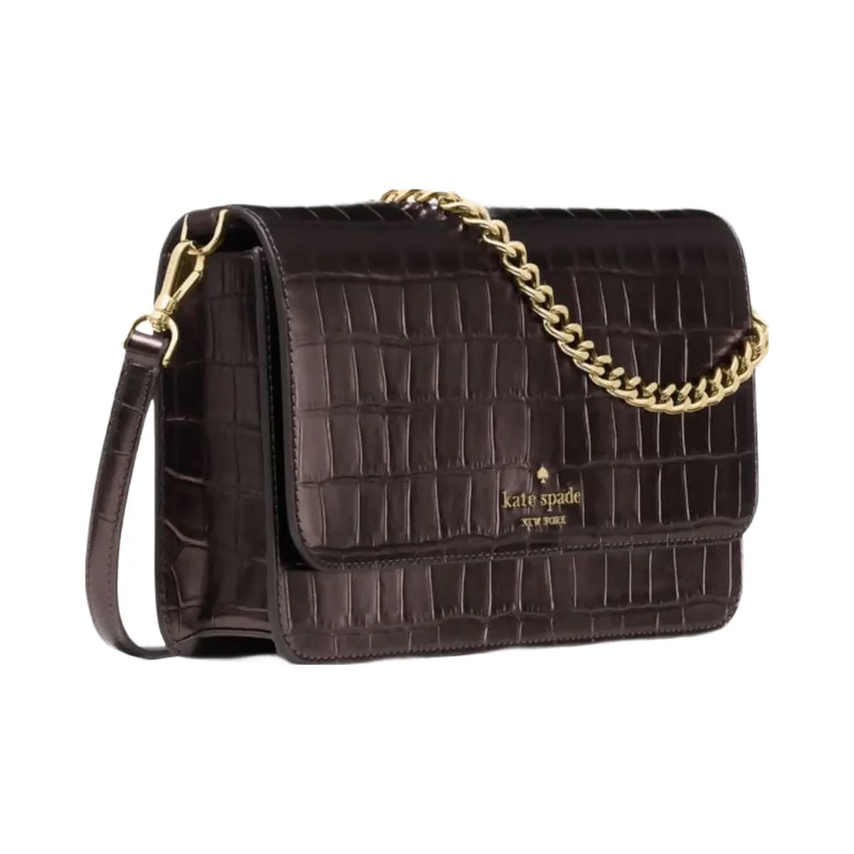 Kate Spade Madison Croc Embossed Willow Medium Convertible Crossbody Hot Fudge