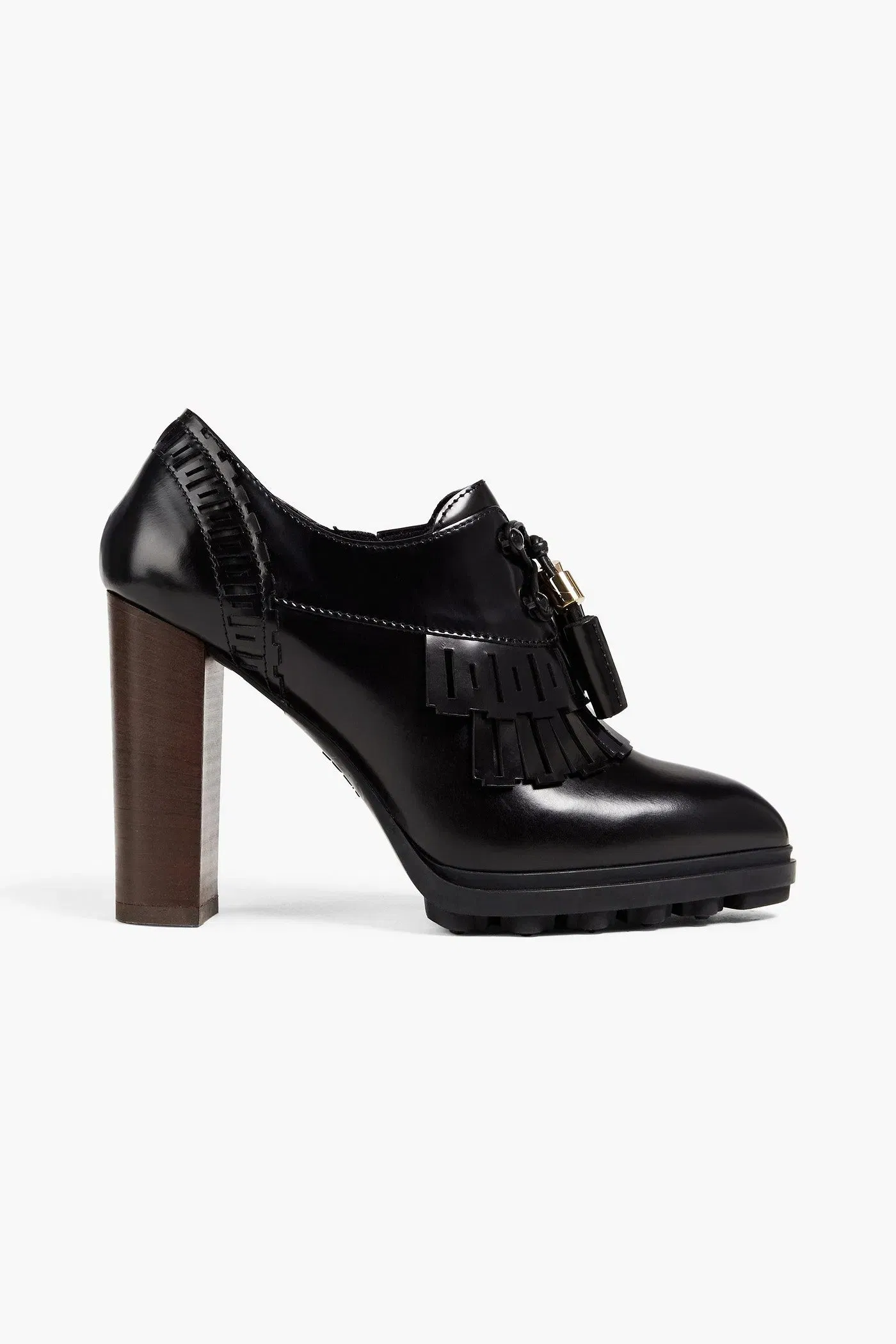 Tod's Fringed Laser-Cut Leather Pumps Black Women's