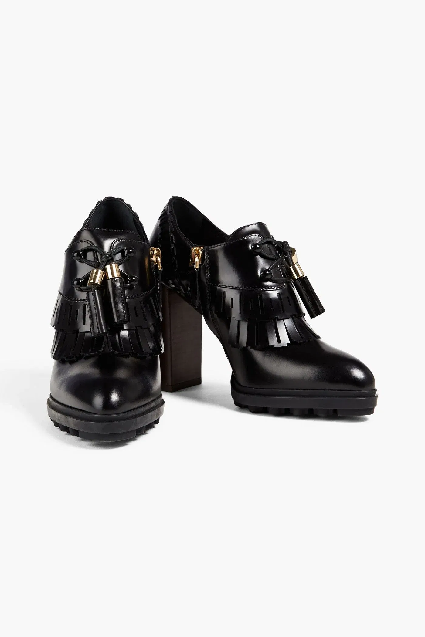 Tod's Fringed Laser-Cut Leather Pumps Black Women's