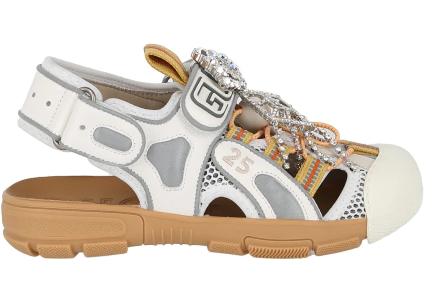 Gucci Tinsel Sport Sandals Crystal White Grey Womens