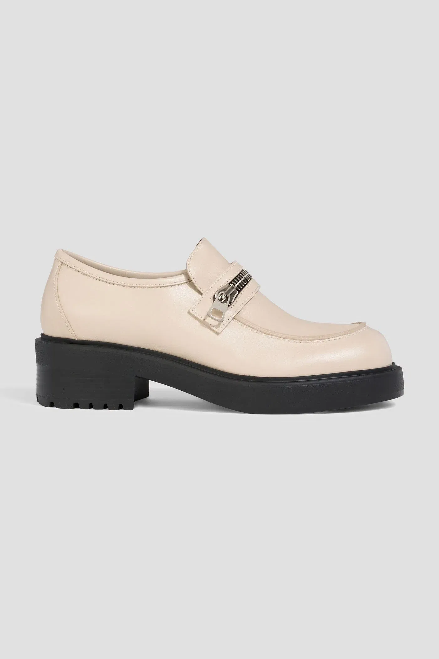 Giuseppe Zanotti Murphie Zip-Detailed Leather Loafers Cream Women's