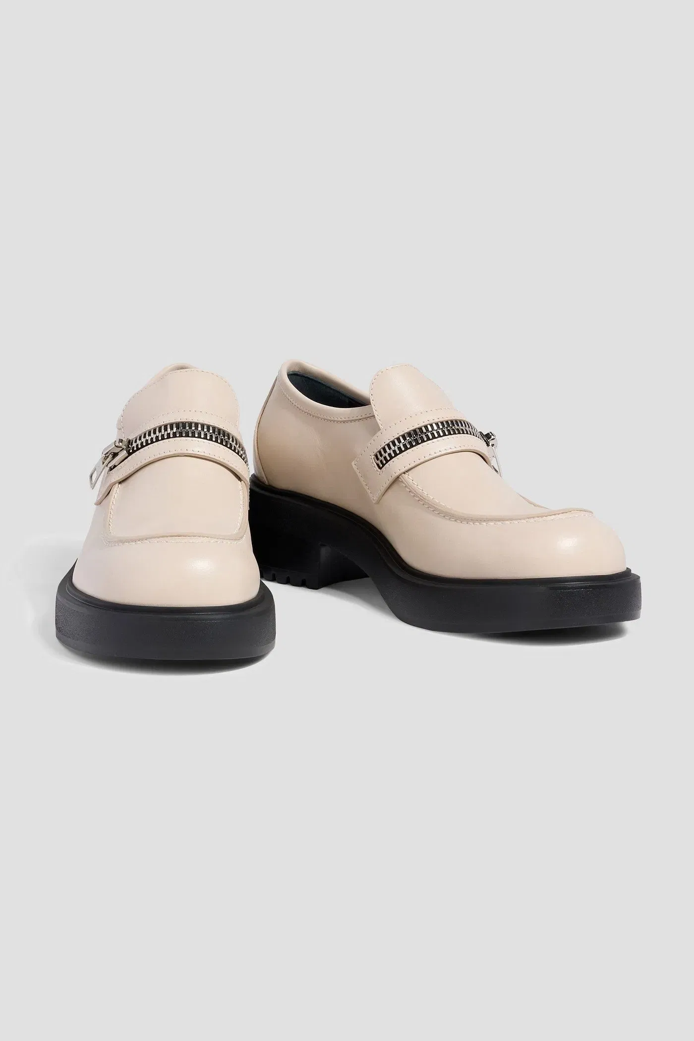 Giuseppe Zanotti Murphie Zip-Detailed Leather Loafers Cream Women's