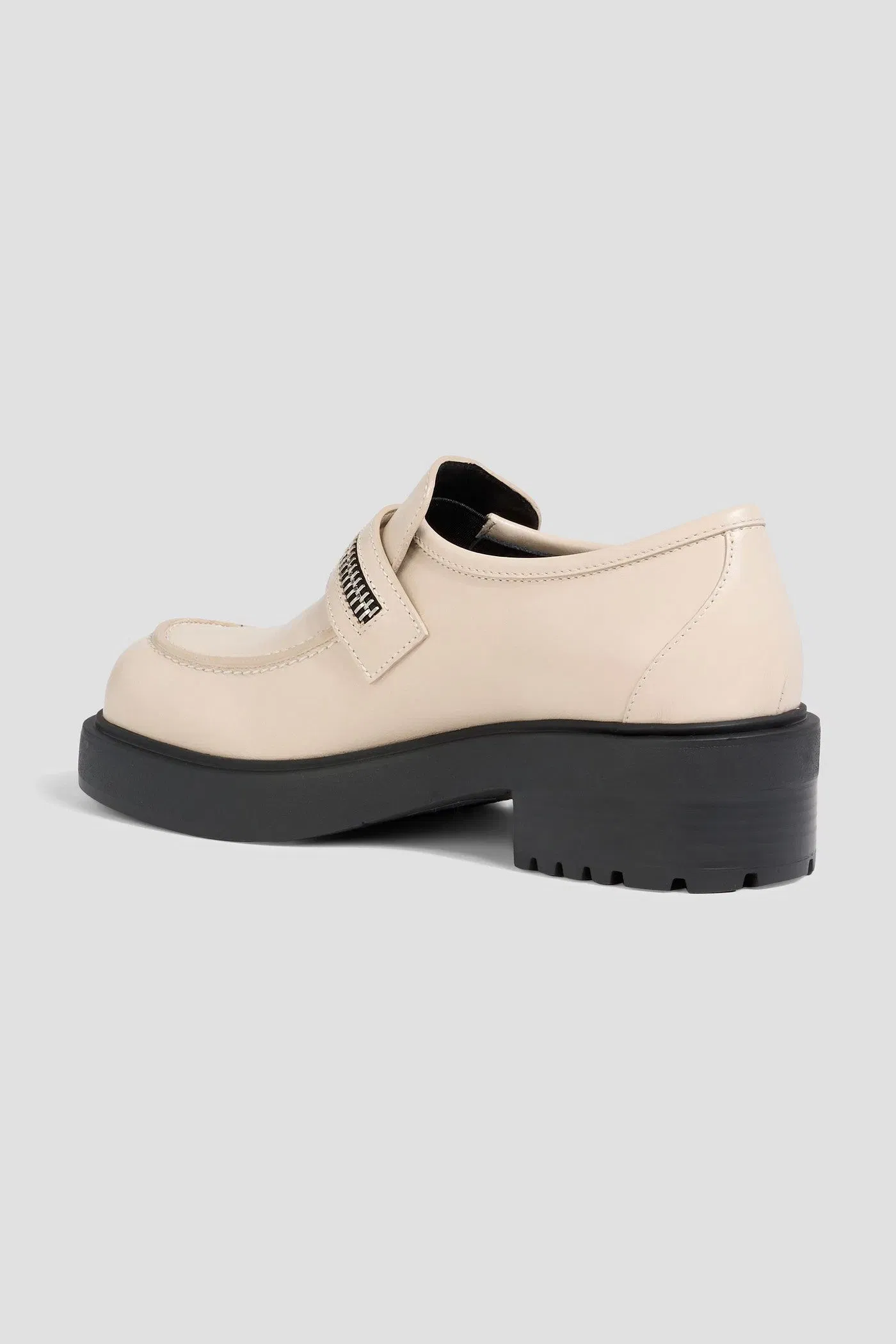 Giuseppe Zanotti Murphie Zip-Detailed Leather Loafers Cream Women's