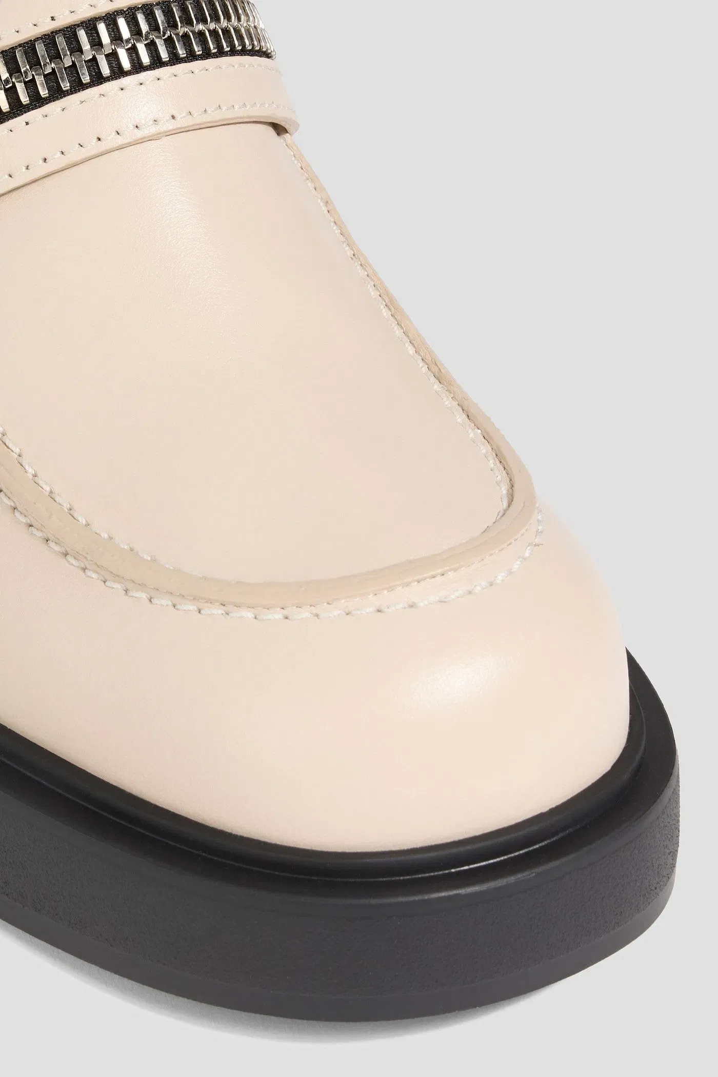 Giuseppe Zanotti Murphie Zip-Detailed Leather Loafers Cream Women's