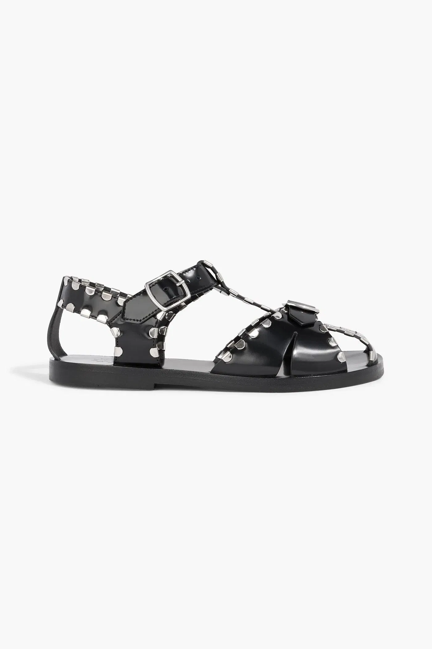 Bally Pasely Studded Glossed-Leather Sandals Black Women's