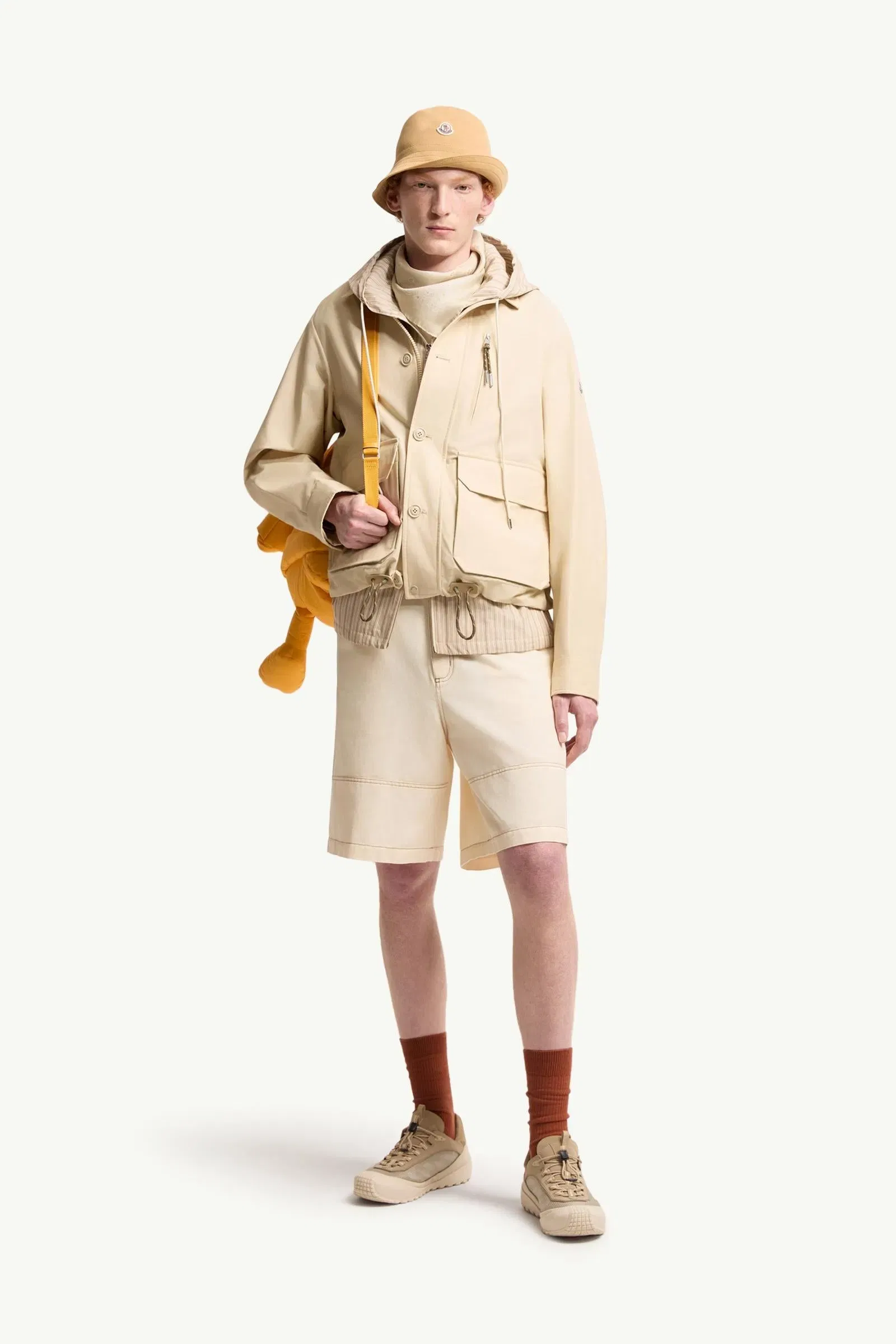 Moncler Linen & Cotton Gabardine Cargo Shorts White Ivory White Ivory