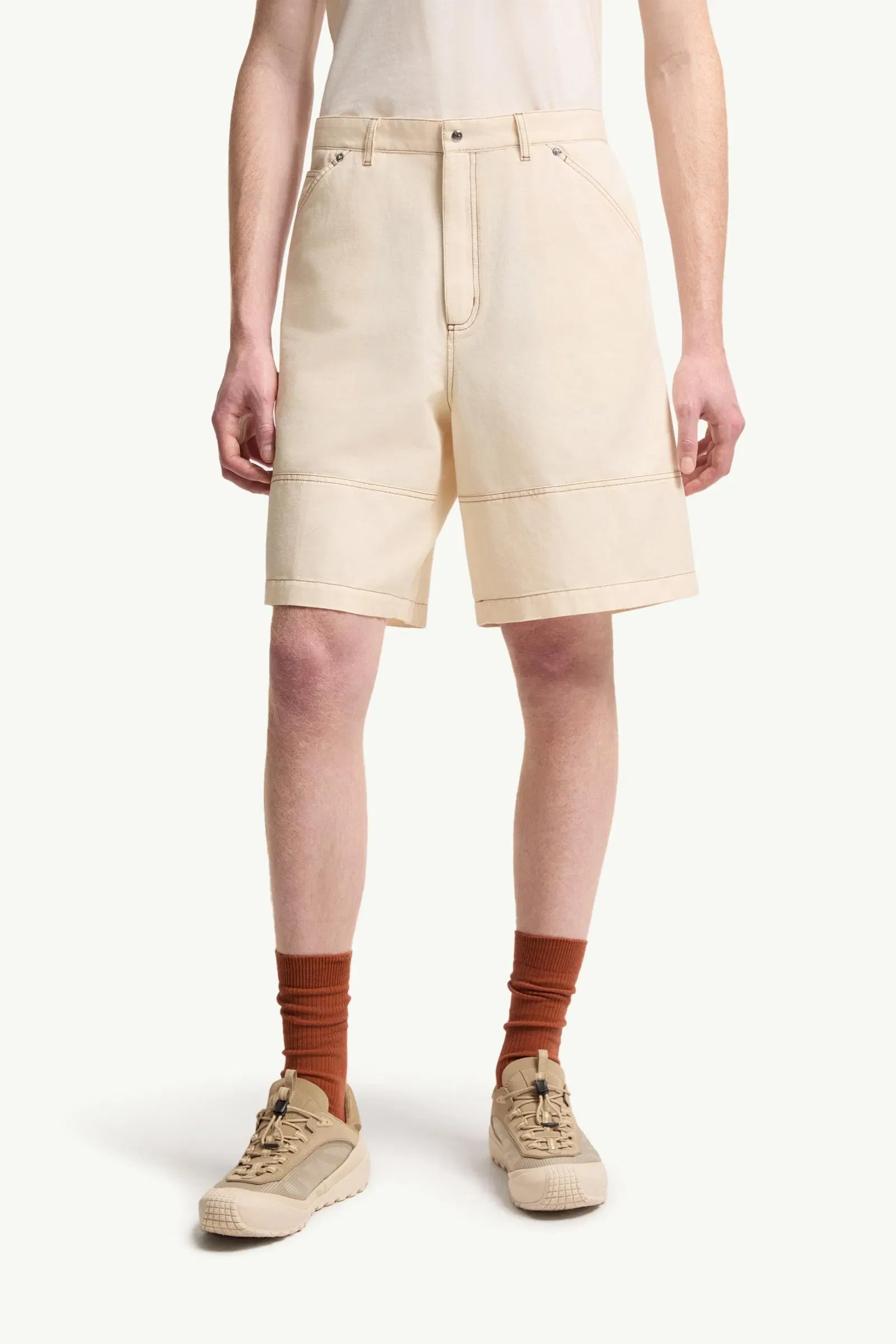 Moncler Linen & Cotton Gabardine Cargo Shorts White Ivory White Ivory
