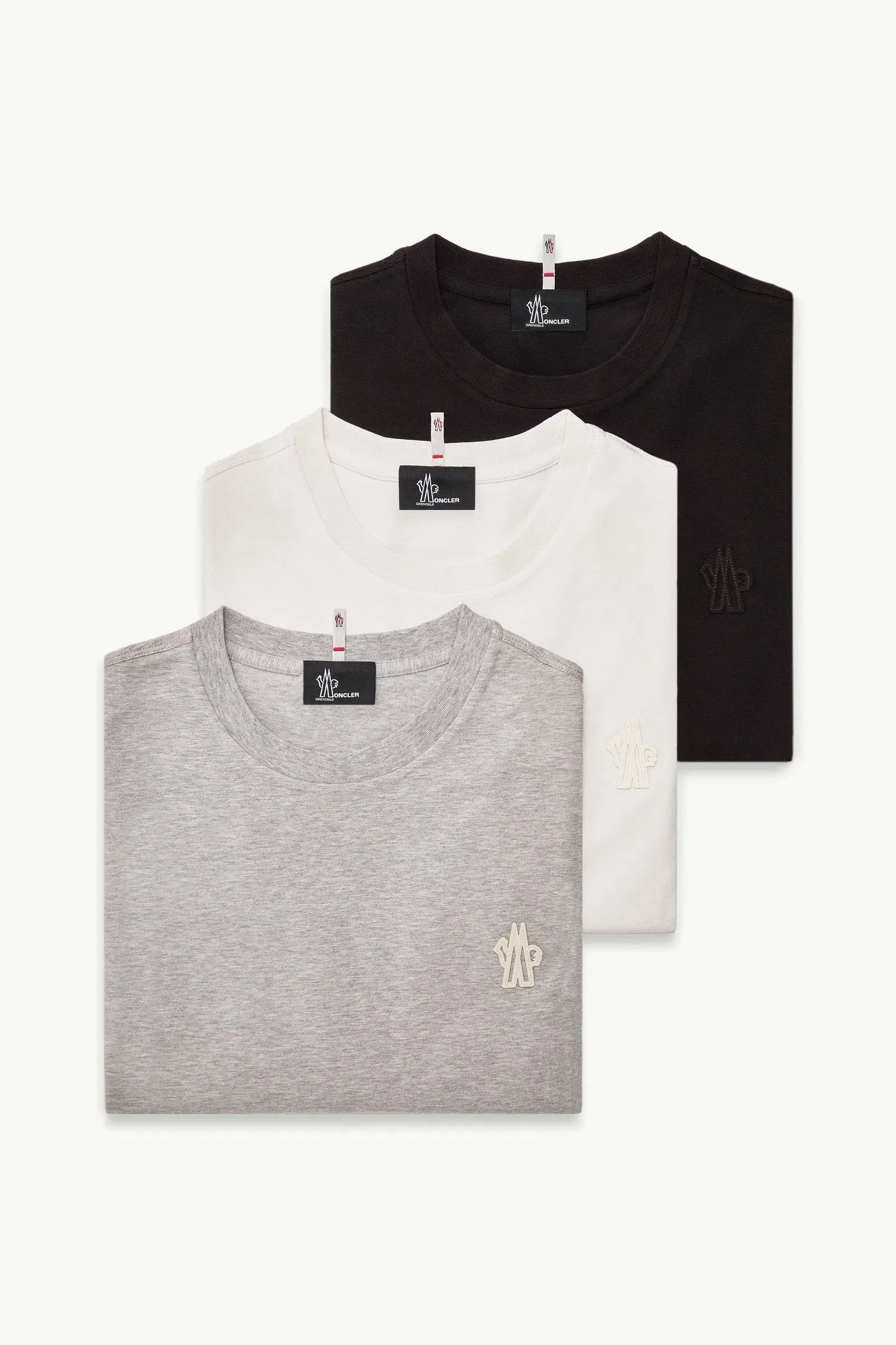 Moncler Logo Patch Cotton Blend T-Shirt (Three Pack) White & Black & Grey White & Black & Grey