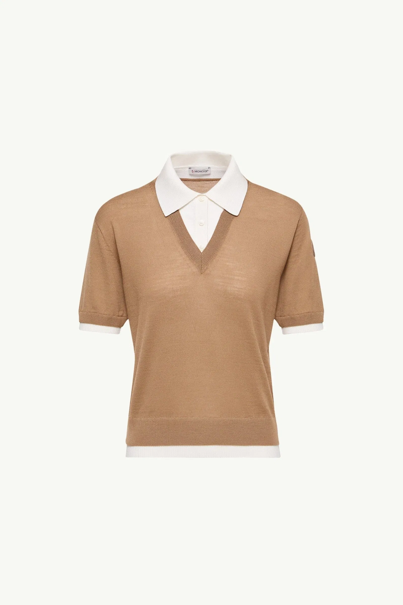 Moncler Layered Wool Polo Shirt Beige Beige