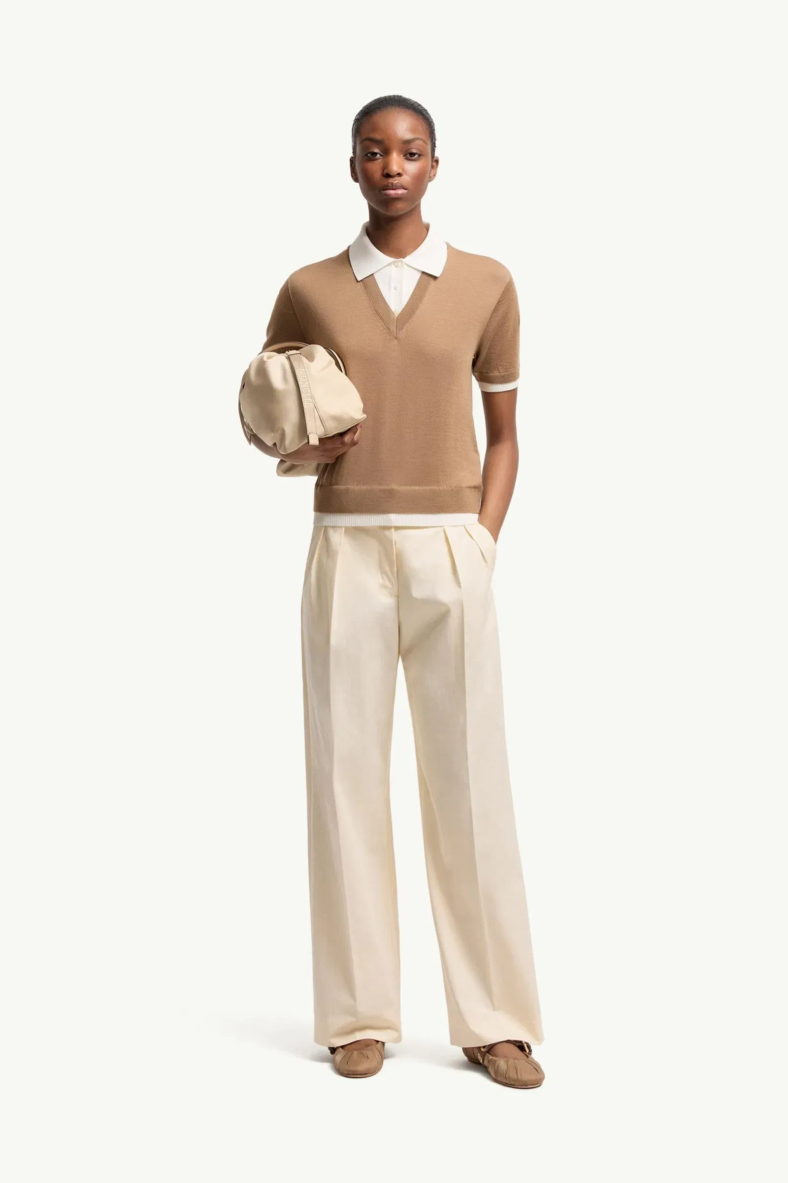 Moncler Layered Wool Polo Shirt Beige Beige