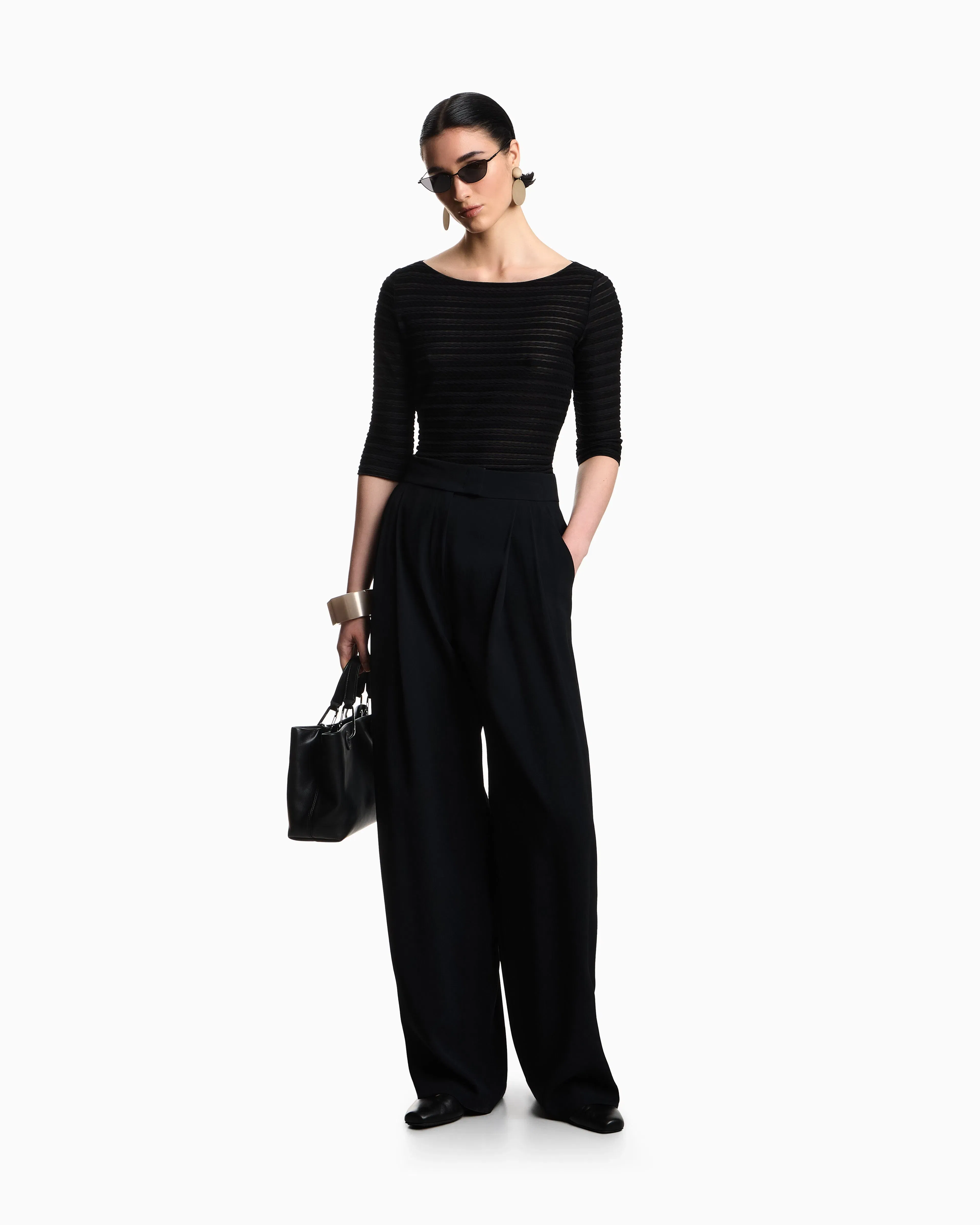 Emporio Armani Jumper with three-quarter length sleeves in striped jacquard jersey with a pattern