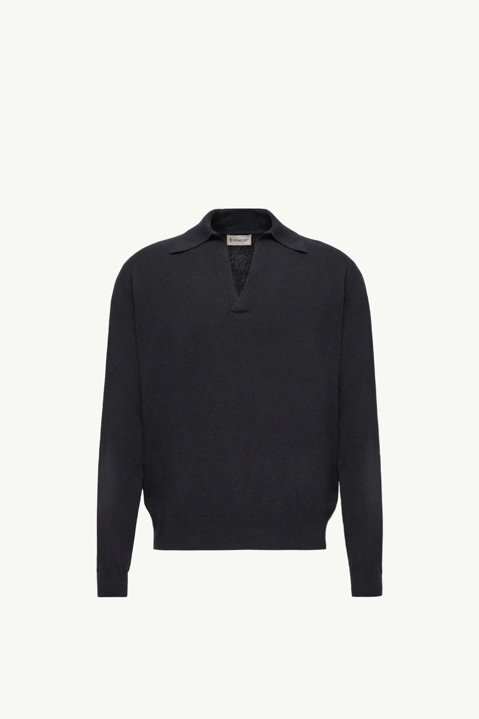 Moncler Wool & Cashmere Long Sleeve Polo Shirt Navy Blue Navy Blue