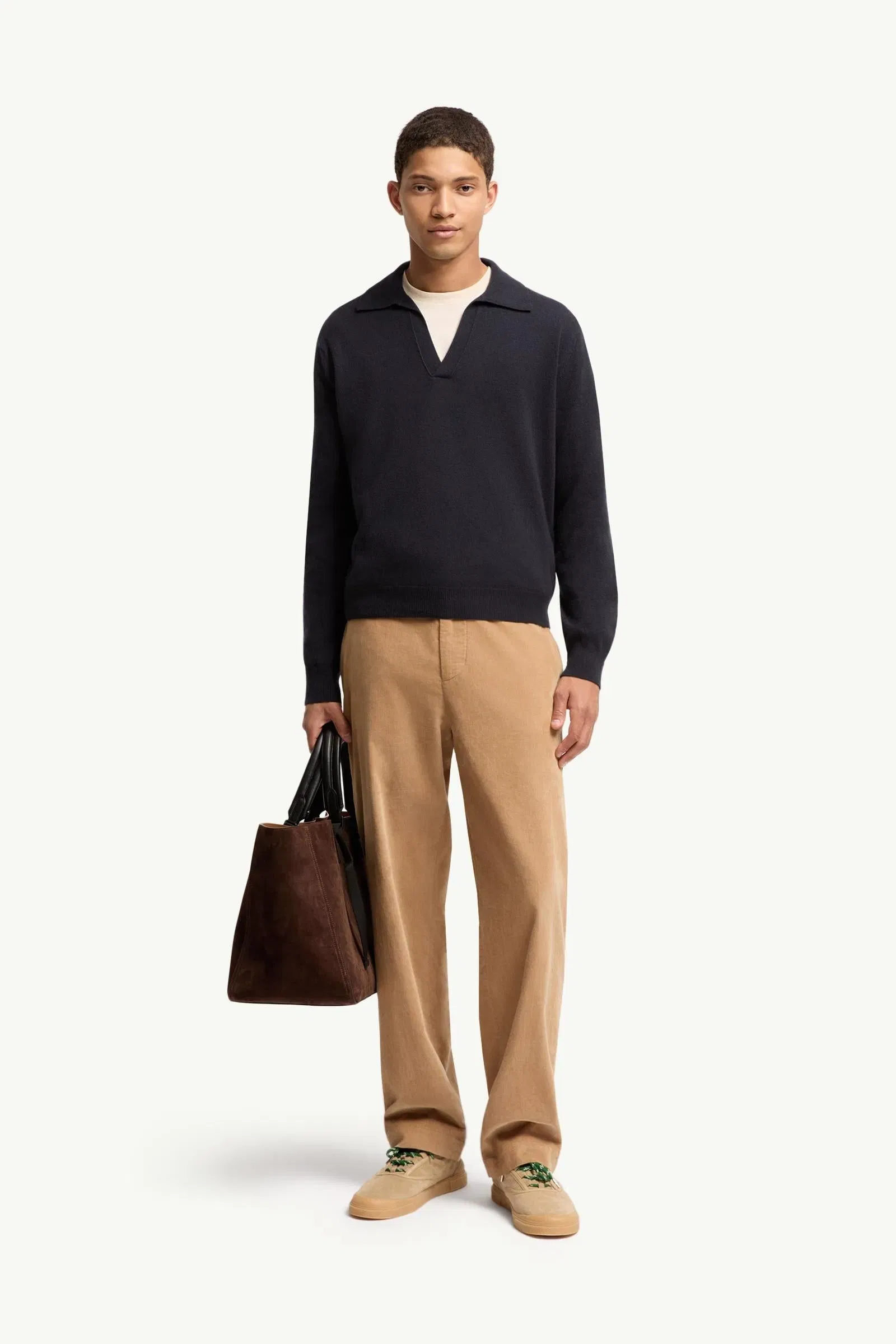 Moncler Wool & Cashmere Long Sleeve Polo Shirt Navy Blue Navy Blue