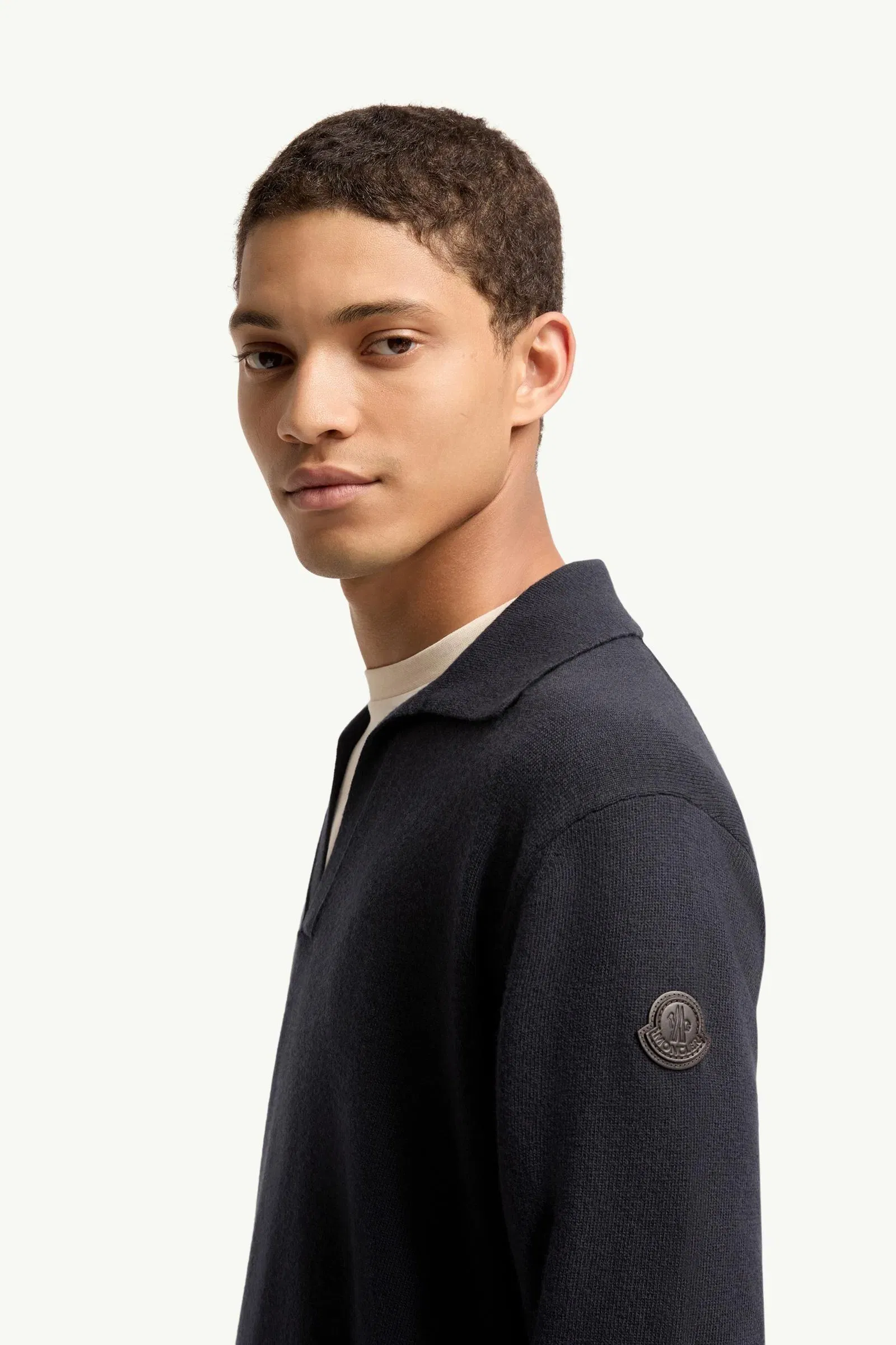 Moncler Wool & Cashmere Long Sleeve Polo Shirt Navy Blue Navy Blue