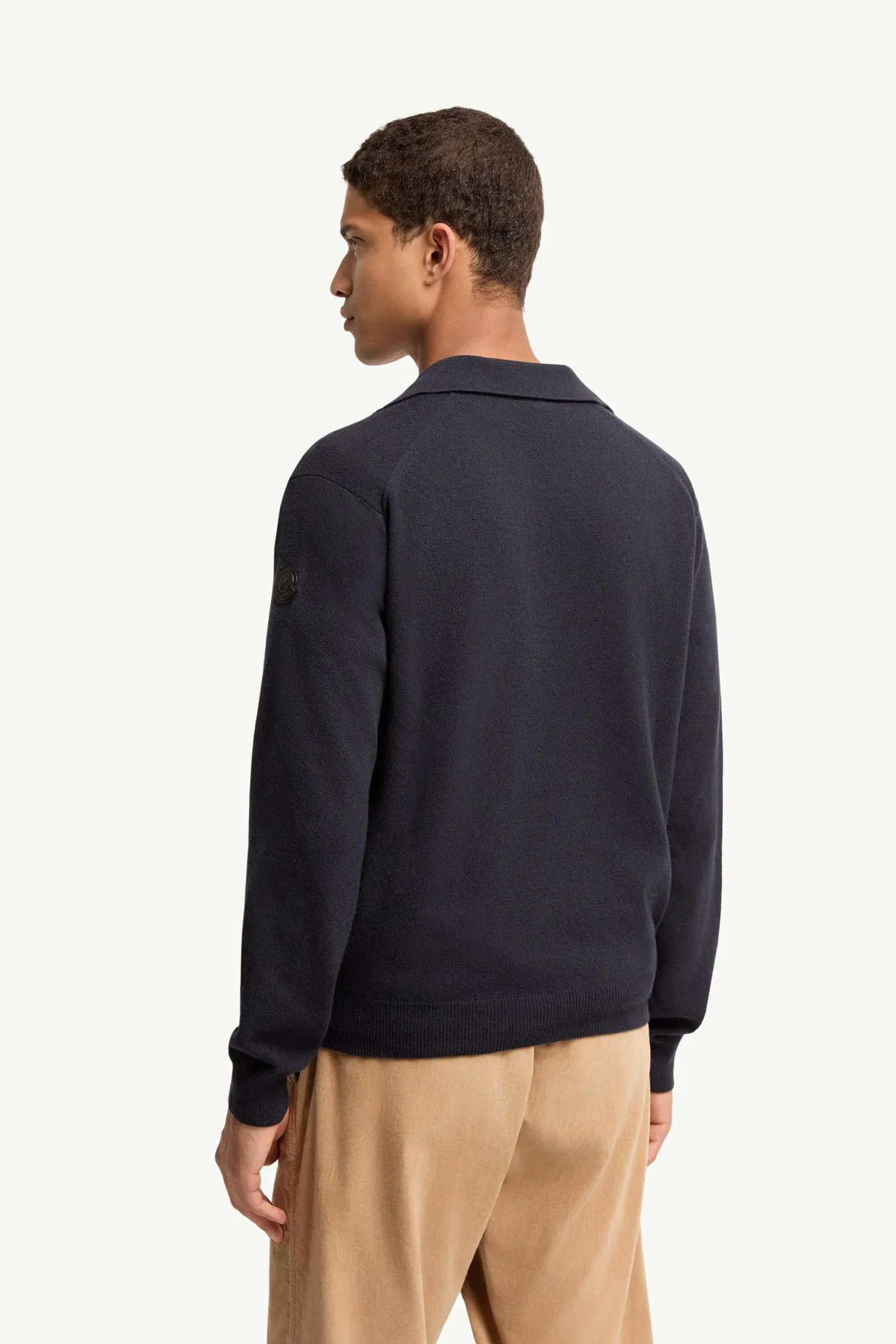 Moncler Wool & Cashmere Long Sleeve Polo Shirt Navy Blue Navy Blue