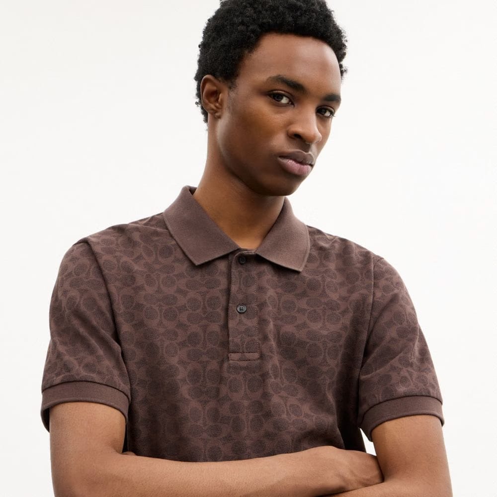 Coach Signature Polo In Organic Cotton Brown Signature