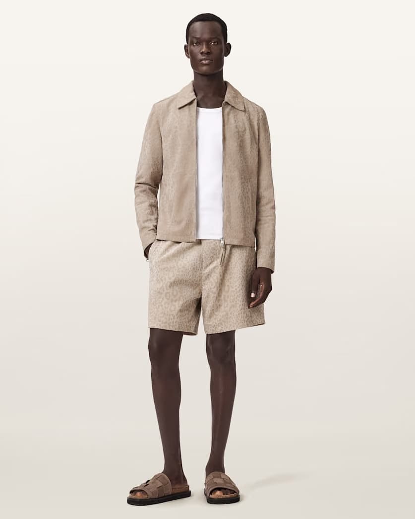 AllSaints Hockley Suede Animal Print Jacket Pasilla Brown