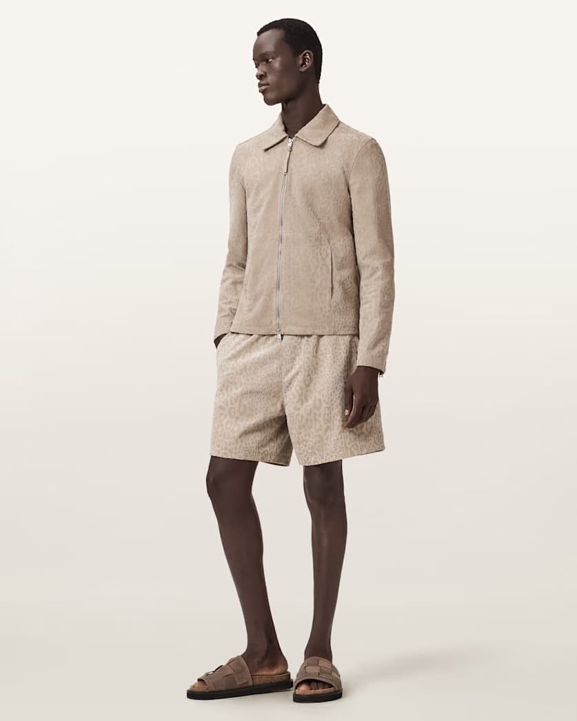 AllSaints Hockley Suede Animal Print Jacket Pasilla Brown