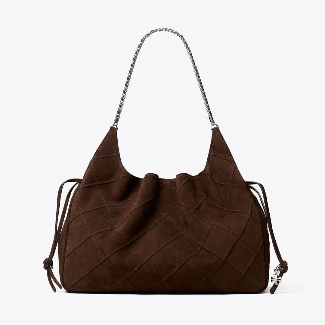 Tory Burch Large Fleming Suede Tote Dark Cocoa