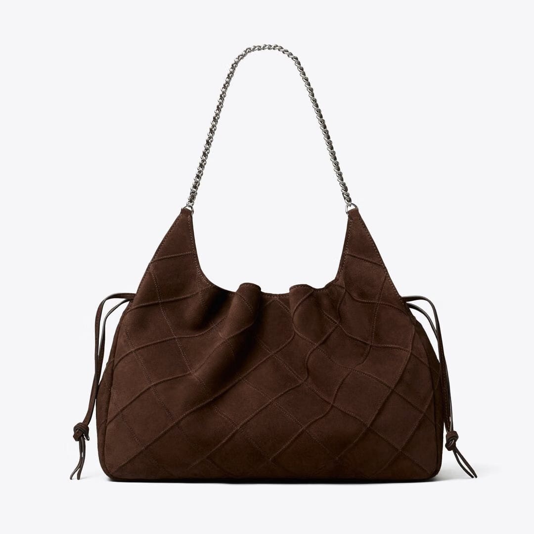Tory Burch Large Fleming Suede Tote Dark Cocoa