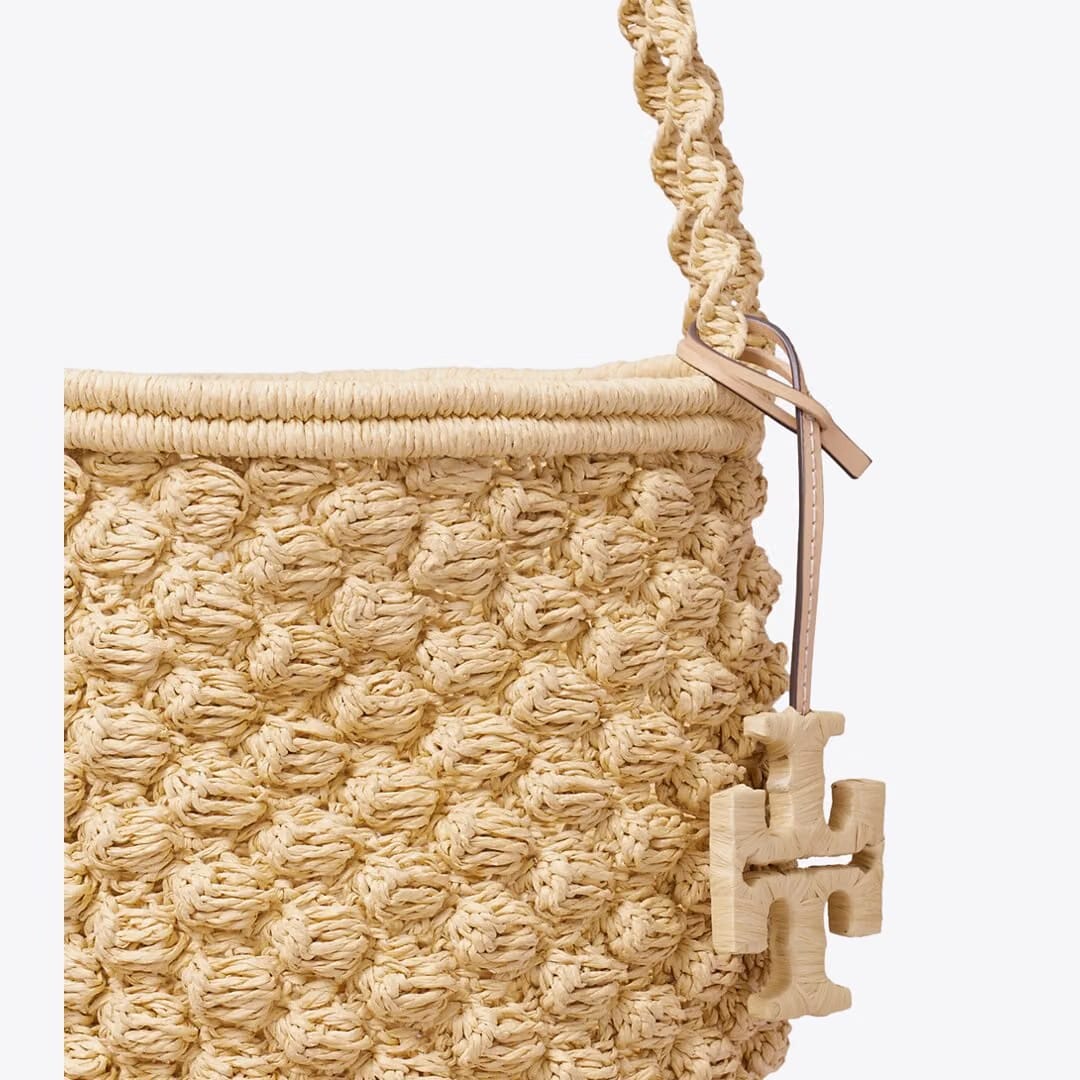 Tory Burch Ella Hand-Crocheted Popcorn Bucket Bag Natural
