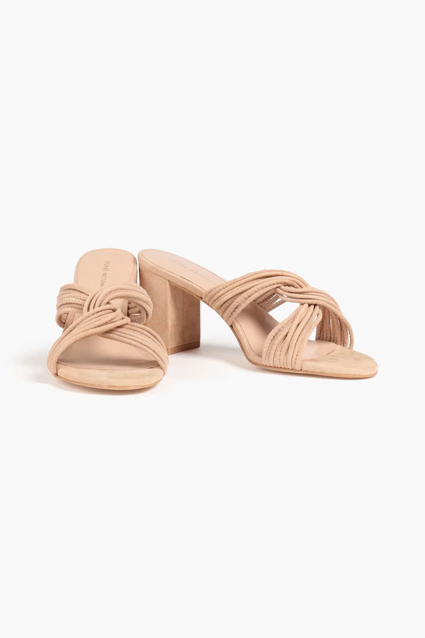 Stuart Weitzman Twist Block 75 Suede Mules Neutral Women's