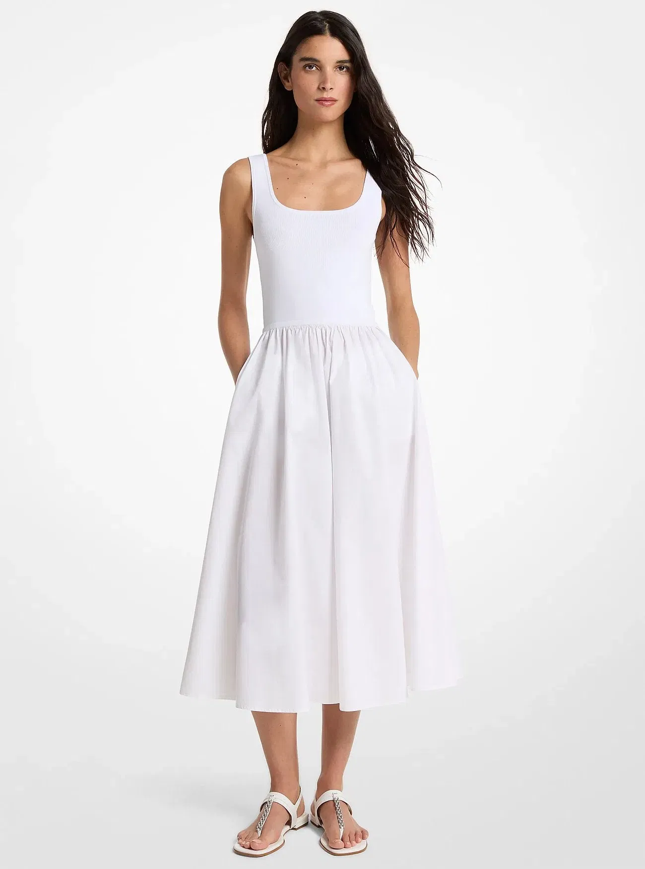 Michael Kors Viscose Blend Midi Dress WHITE
