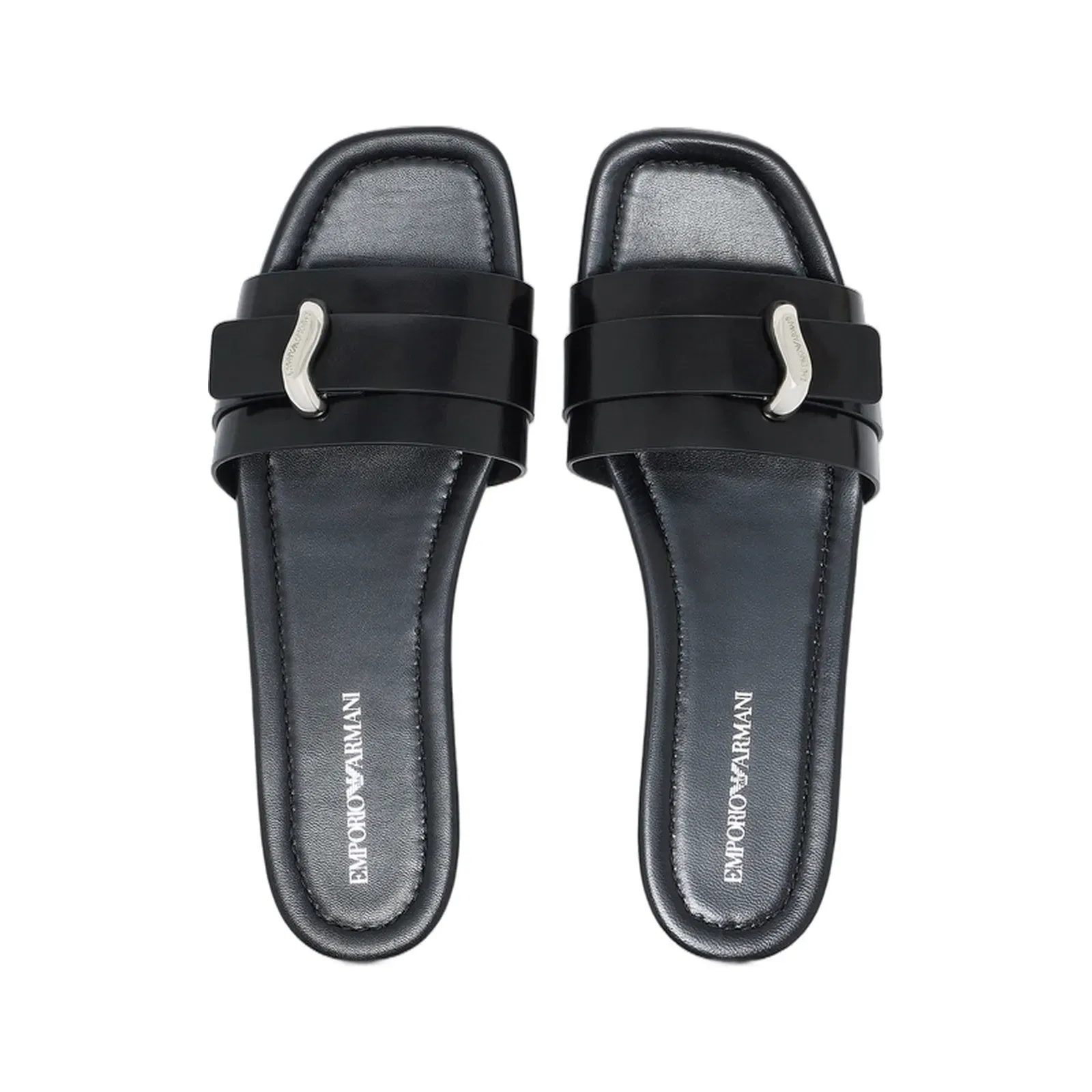 Emporio Armani Shiny Polished Leather Band Sandals Black
