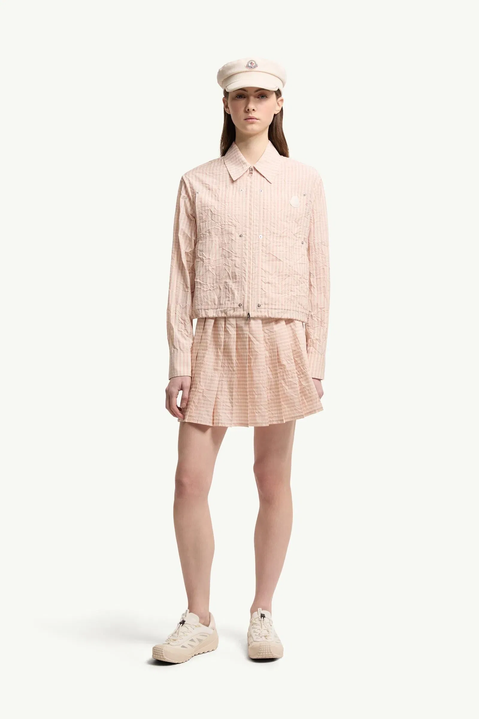 Moncler Vichy Cotton Blend Pleated Mini Skirt Light Pink Light Pink