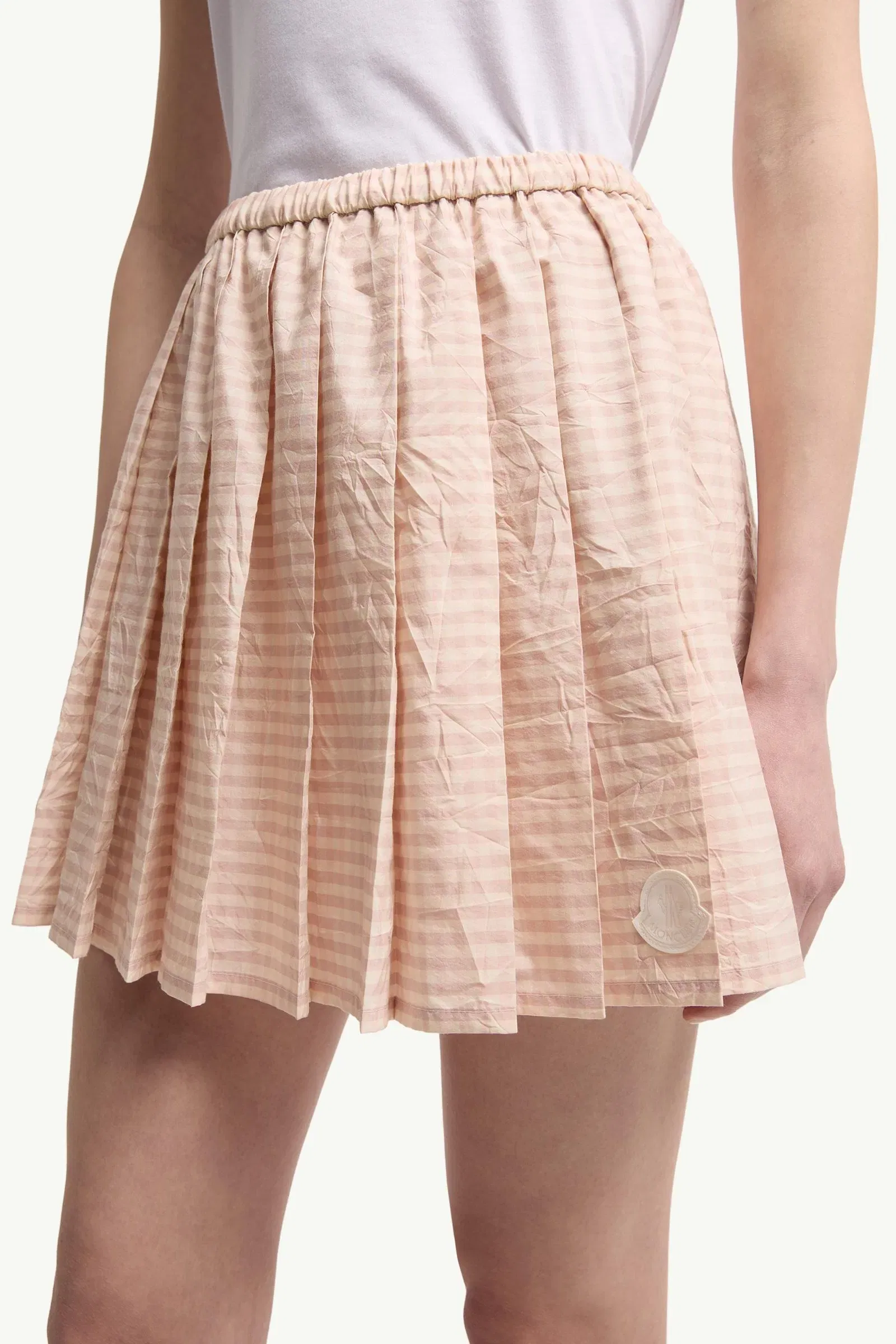 Moncler Vichy Cotton Blend Pleated Mini Skirt Light Pink Light Pink