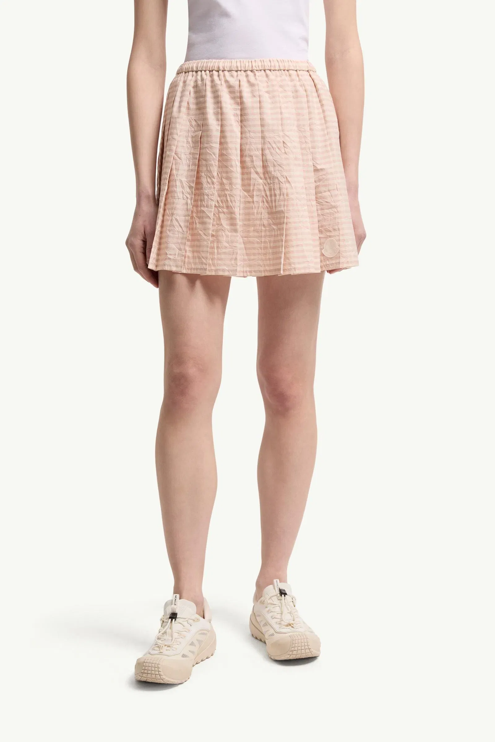 Moncler Vichy Cotton Blend Pleated Mini Skirt Light Pink Light Pink